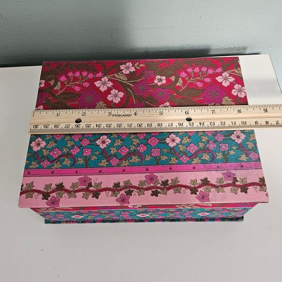 Oscar De La Renta Floral Patchwork Striped Fabric Jewelry Box Cottagecore - Picture 7 of 11